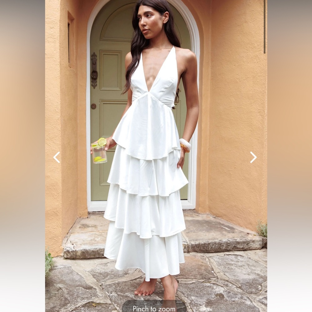 White Tiered Ruffle Selfie Leslie Dress